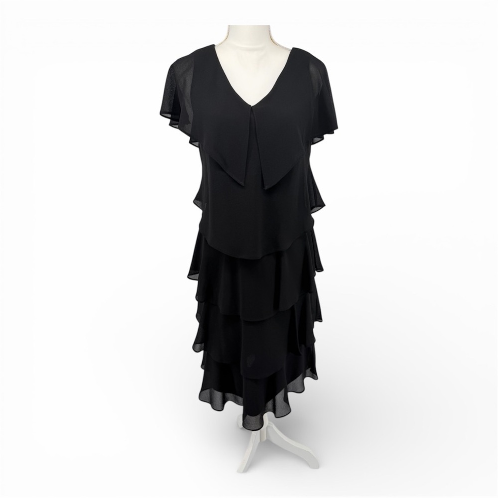 SCARLETT Black Tiered Ruffle Cocktail Dress Size 8 Polyester Stretch w/ Lining - Picture 2 of 11